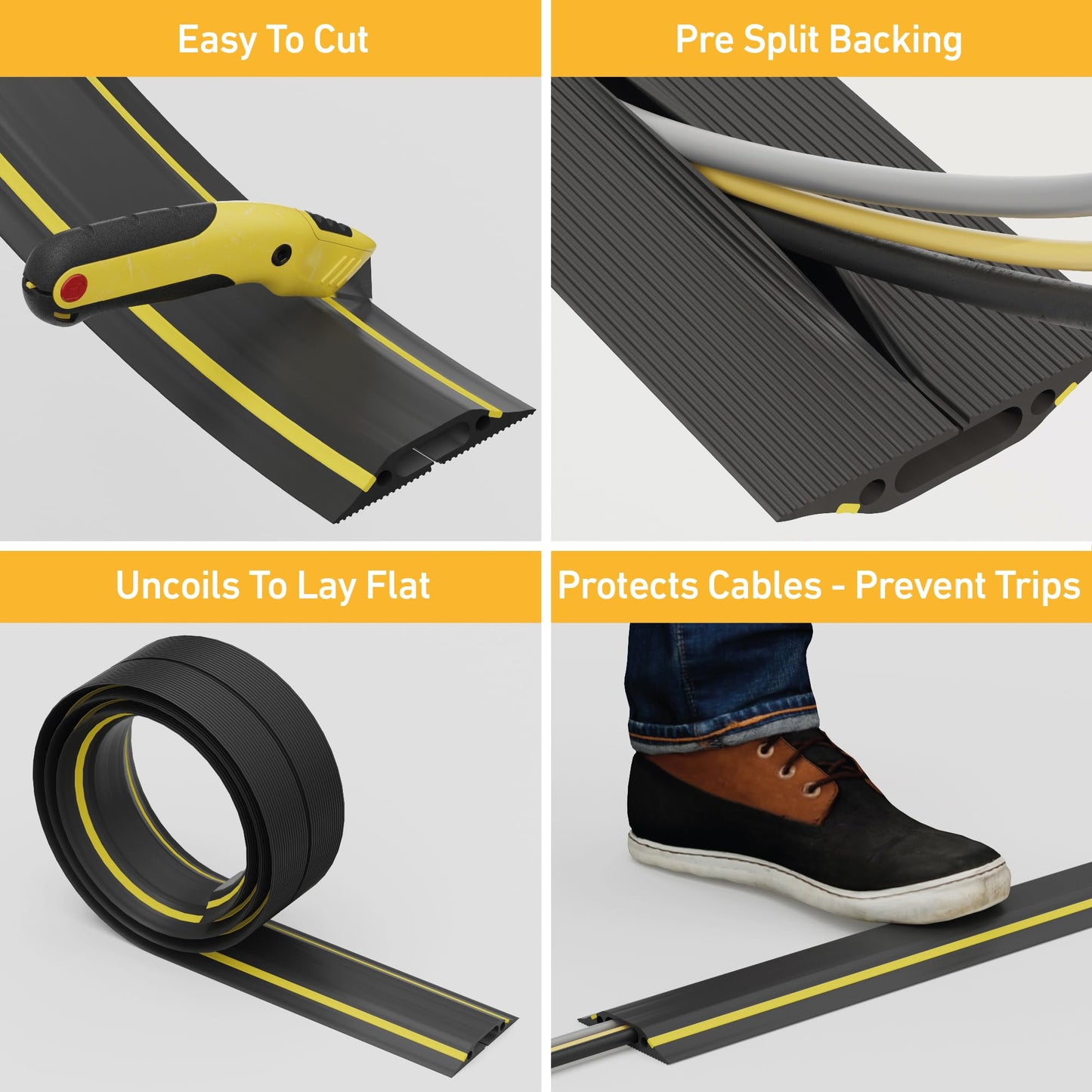 D-Line Boden Kabelbrücke FC83H mit Steckverbindung, Fussboden Kabelkana, Modular gefertigte Schlauchbrücke geeignete Boden-Kabelabdeckung, Boden-Kabelkanal 83x14mm Breit,1.8m Länge Schwarz/Gelb