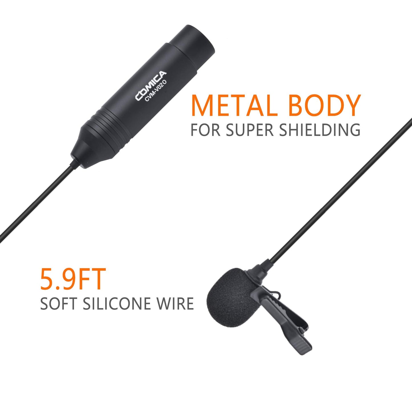 comica Lavalier Mikrofon, CVM-V02O Ansteckmikrofon Unterstützt 48V-Phantomspeisung, 1.8M(5.9ft) 3-poliger XLR Mikrofon für Canon/Nikon/Sony/Panasonic/DSLR Kamera/Camcorder/Tascam/Audiomixer(1 Piece)