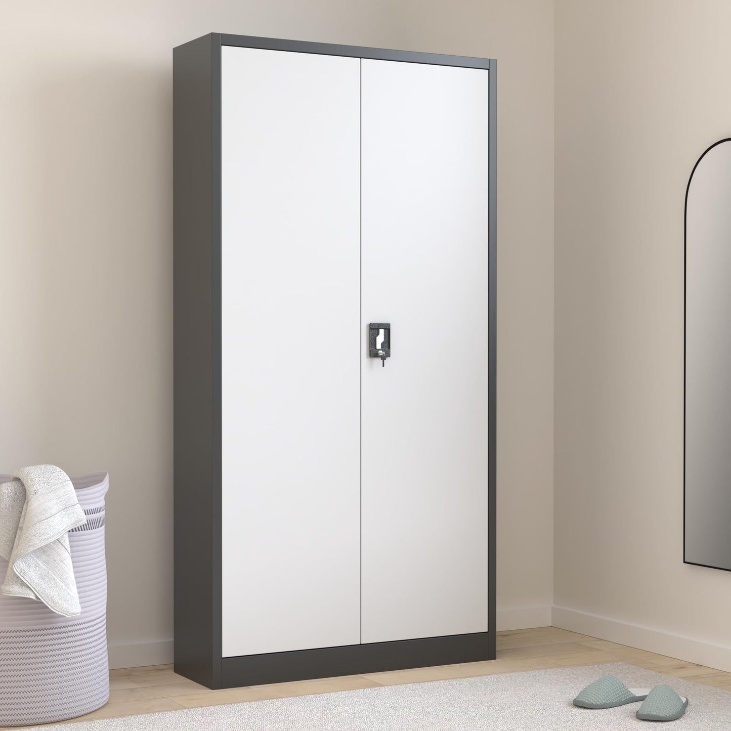 Jan Nowak Aktenschrank C001H – Metall Büroschrank 195 x 90 x 40 cm, abschließbar, 4 Fachböden, Stahlblech, Anthrazit-Weiß