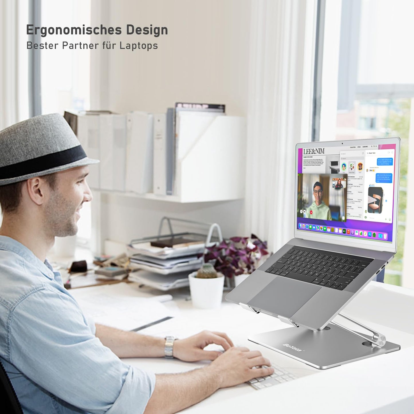 BoYata Laptopständer, Multi-Angle Laptop Ständer mit Heat-Vent, Verstellbarer Notebook Ständer Kompatibel für Laptops (10-15 Zoll) einschließlich MacBook Pro/Air, Dell, HP, Samsung (Silber)