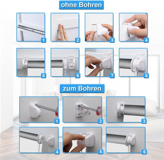 Verdunklungsrollo ohne Bohren Rollos für Fenster B45 x H170 cm (Stoffbreite 40cm) Hellgrau Thermo Rollo Klemmfix Verdunkelungsrollo Seitenzugrollo Sicht-und Sonnenschutz Wandmontage