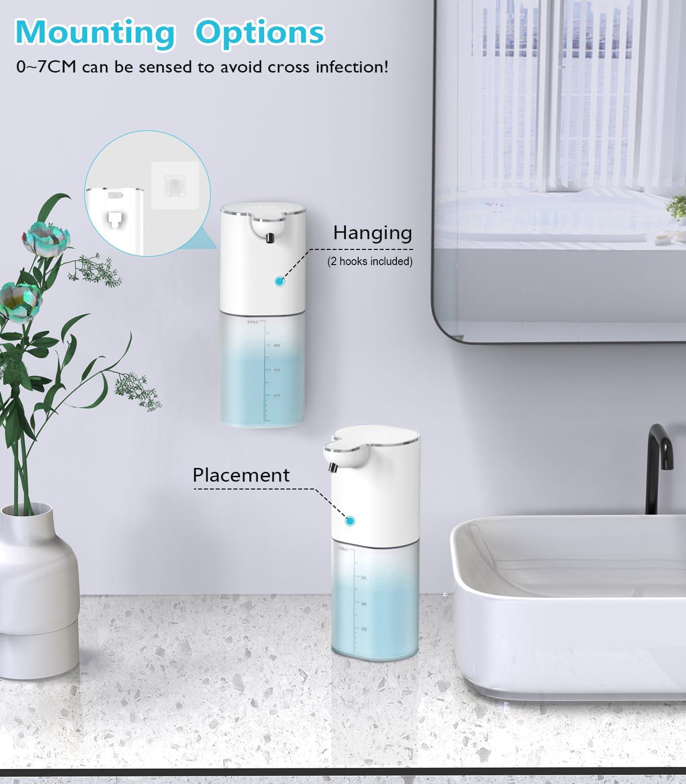 Automatischer Seifenspender Wandbefestigung,Gcstnn 400ml Flüssigseifenspender USB-C Aufladung Elektrischer Sensor, mit 4 einstellbare Stufen, IPX5 Wasserdicht Für Küche,Bad,Schule,Hotel