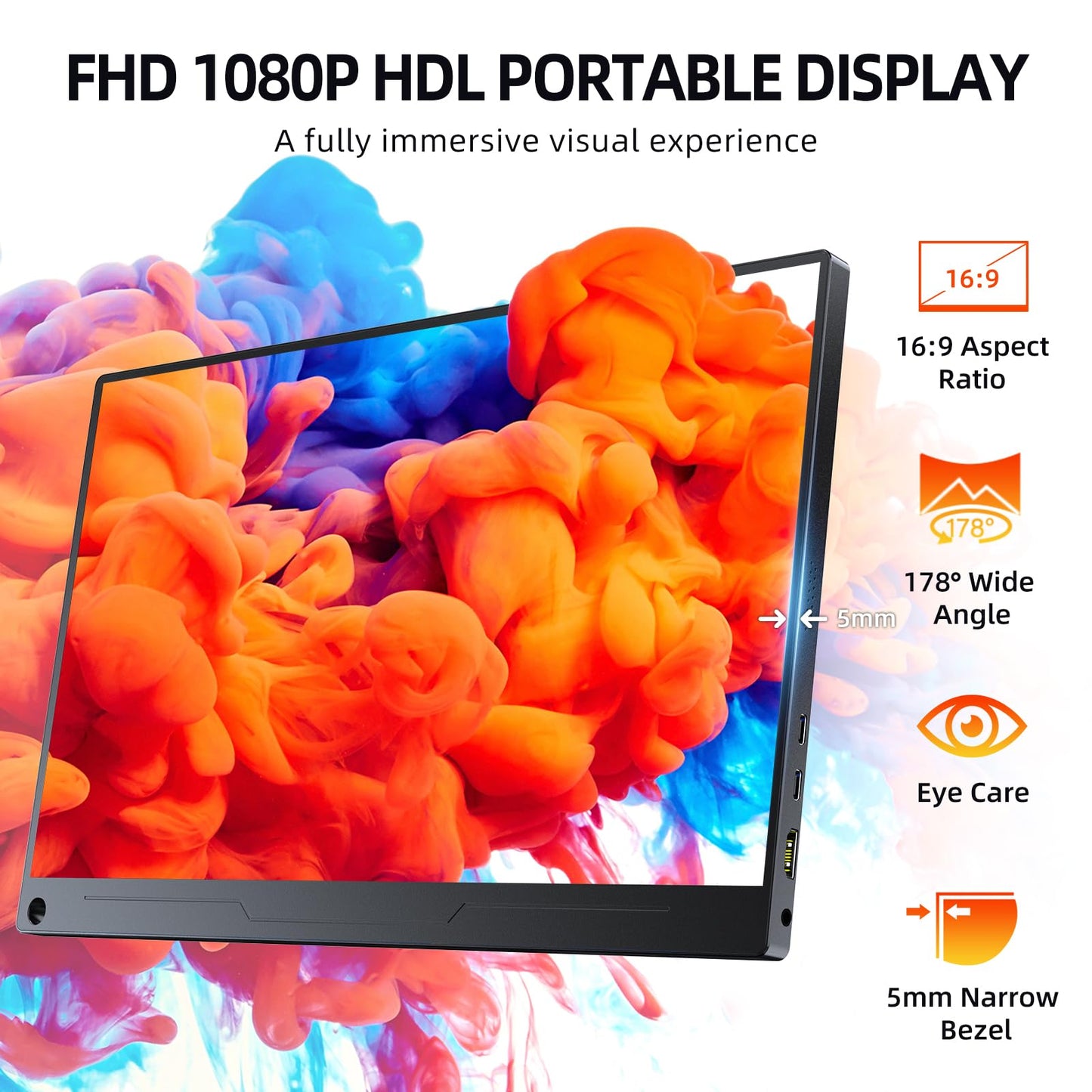 UPERFECT Portable Monitor 15,6 Zoll Tragbarer Monitor 1920 x 1080 Full HD IPS Bildschirm mit HDMI USB C für Laptop PC Mac Handy PS Switch mit Schutzhülle, VESA-kompatibel