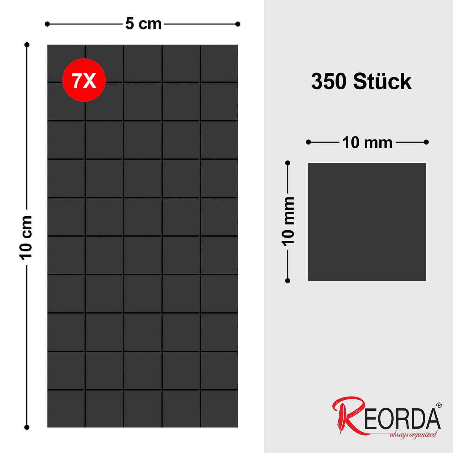 REORDA Magnetplättchen selbstklebend (350 Stück) - Magnetstreifen - 3M Kleber ermöglicht stärkste Klebekraft - Flache Magnete I Magnetfolie selbstklebend