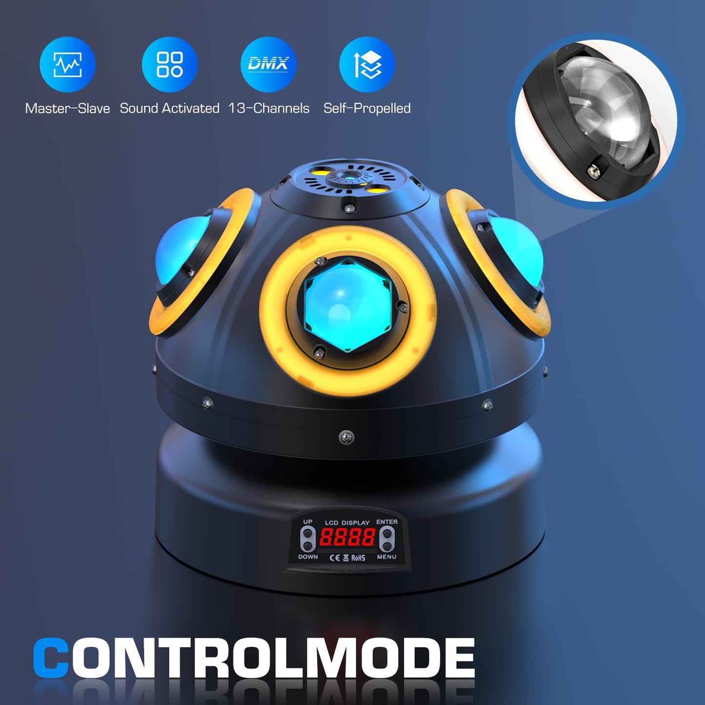 Moving Head Bühnenlicht 70W, 4pcs RGBW LED Lampenperlen mit hoher Helligkeit und goldener Blende Partylicht, 540 ° drehbare d-mx512 Sprachaktivierung für DJ KTV Disco Party