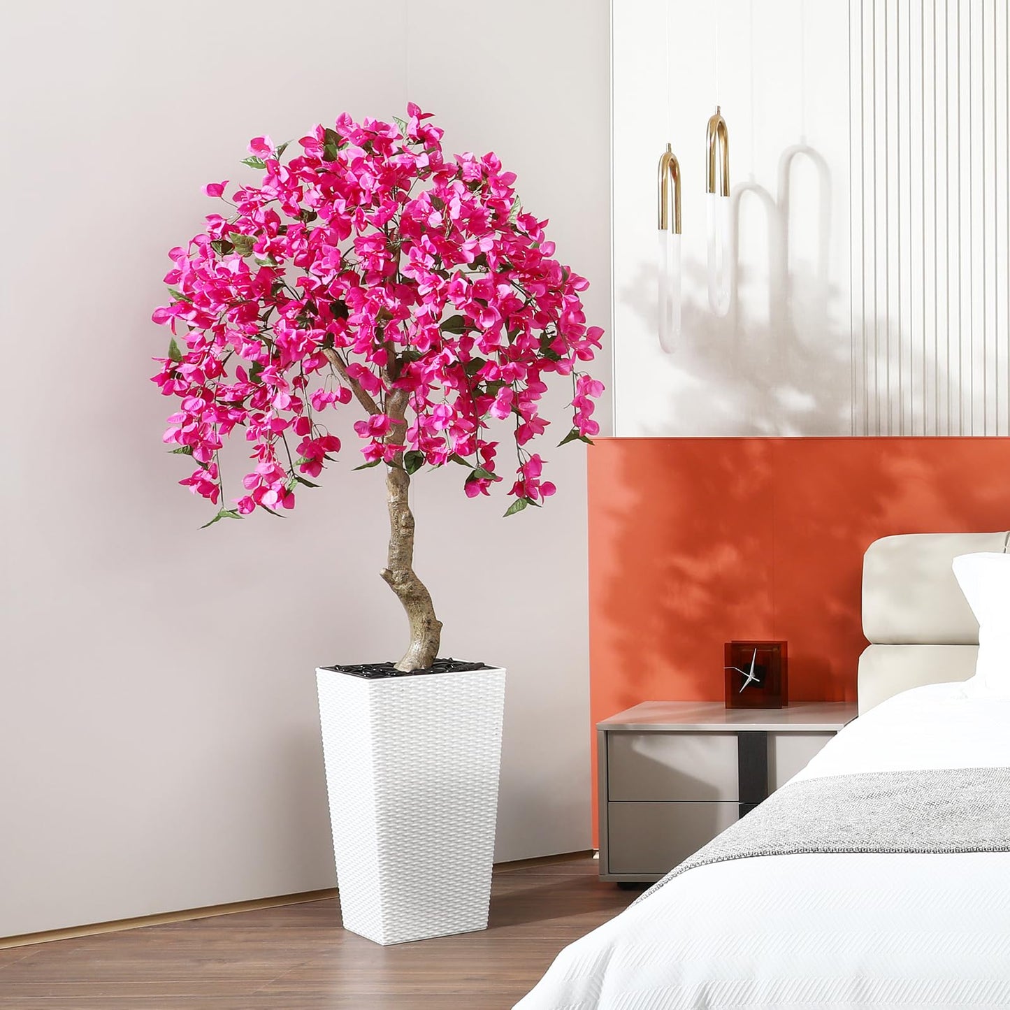 Kazeila Kunstpflanze Bougainvillea mit Großem Weißen Topf,180cm Künstliche Pflanzen Groß, UV-beständige Plastikpflanzen für Innen- und Außendekoration(1Pack)