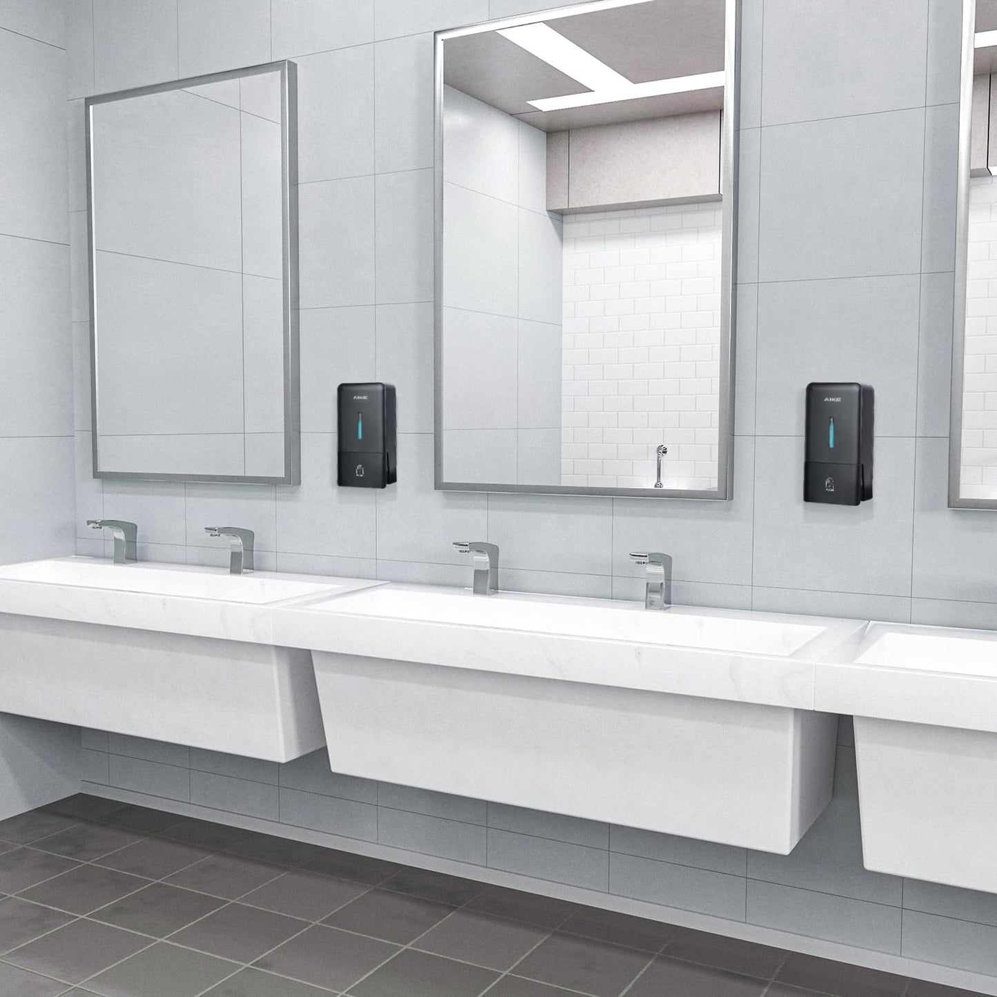 AIKE AK1006 800ML Seifenspender Wandbefestigung Ohne Bohren, Manueller Wandseifenspender aus Kunststoff, Flüssigseifenspender für den öffentlichen Gebrauch, Schwarz Matt