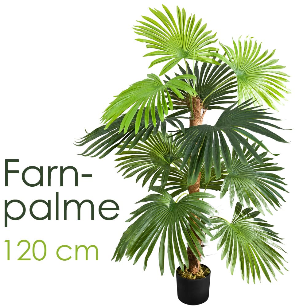 Decovego Künstliche Palme groß Kunstpalme Kunstpflanze Palme künstlich wie echt Plastikpflanze Balkon Palmenfarn Farnpalme Deko 120 cm hoch