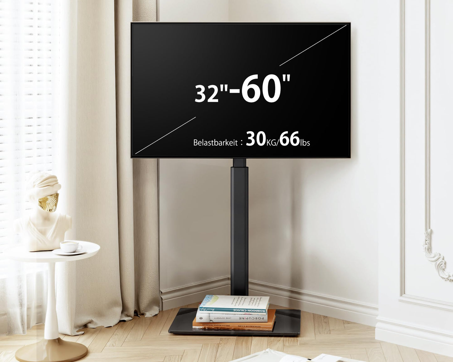 FITUEYES TV Ständer TV Bodenständer Standfuß Fernsehstand höhenverstellbar schwenkbar für 32 bis 60 Zoll Flach & Curved Fernseher bis zu 30kg Max.VESA 600 * 400 Schwarz