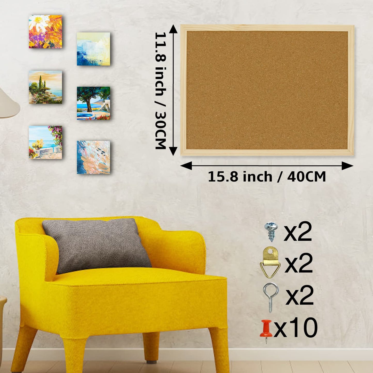 OWLKELA Pinnwand Kork 30x40, Pinnwand Kork Klein, Pinwand Korktafel - Befestigungsmaterial und Druckstifte im Lieferumfang Enthalten, Holzrahmen