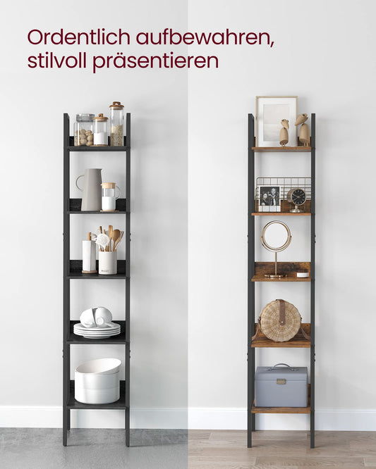 VASAGLE Bücherregal 4 Ebenen im Industriestil, Schwarze Holzoptik und Schwarz, 30 x 33,8 x 170 cm für Wohnzimmer und Büro