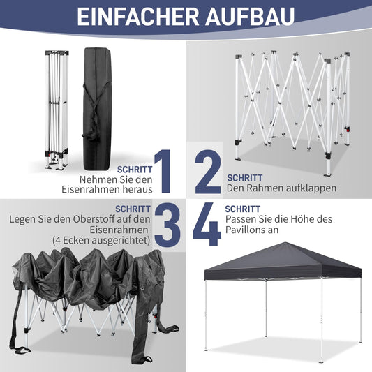 LEADZM Pavillon 3x3m,Faltpavillon,Wasserdicht,UV Schutz 50+,Höhenverstellbar mit 4 Moskitonetzen, Stabil, Ideal für Garten, Terrasse, Camping und gewerbliche Nutzung