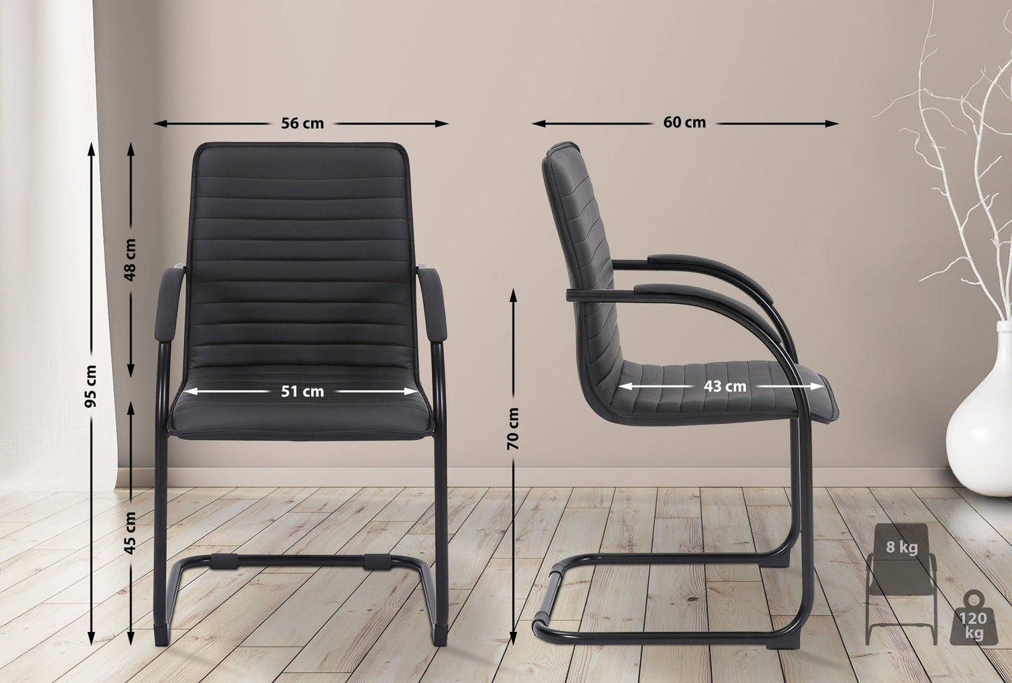 CLP Besucherstuhl Tira Kunstleder I Freischwinger Mit Gepolsterter Sitzfläche, Farbe:schwarz