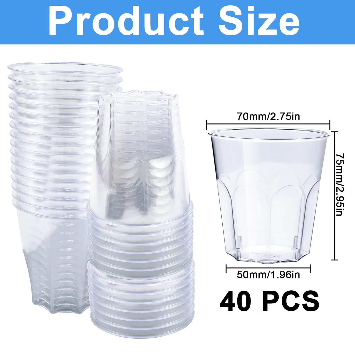 ZHANChen Wassergläser aus Kunststoff 40 Stück Cocktailbecher Whiskygläser 200 ml Mehrwegbecher Hartplastik Transparente Plastikbecher für Party Hochzeit Bankett (C-40Pcs)