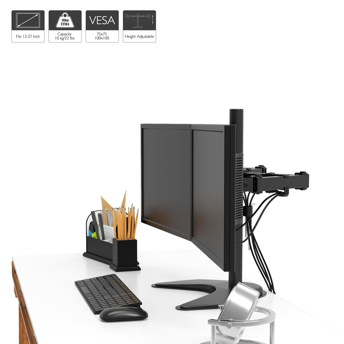BONTEC Bewegliche Monitor Halterung 2 Monitore 13"-27" LED und LCD Monitor Schreibtisch Monitorständer neigbar 180° schwenkbar 360° höhenverstellbar 10 kg für jeden Monitor