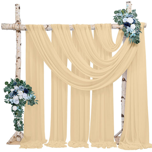 4 Packs Hochzeit Vorhang Hochzeitsbogen, Champagner Querbehang 73cmx610cm Chiffon-Stoff-Vorhang für Hochzeit, Hintergrund Deko Gardinen Vorhang für Hochzeitsbogen Zeremonie, Torbogen, Party
