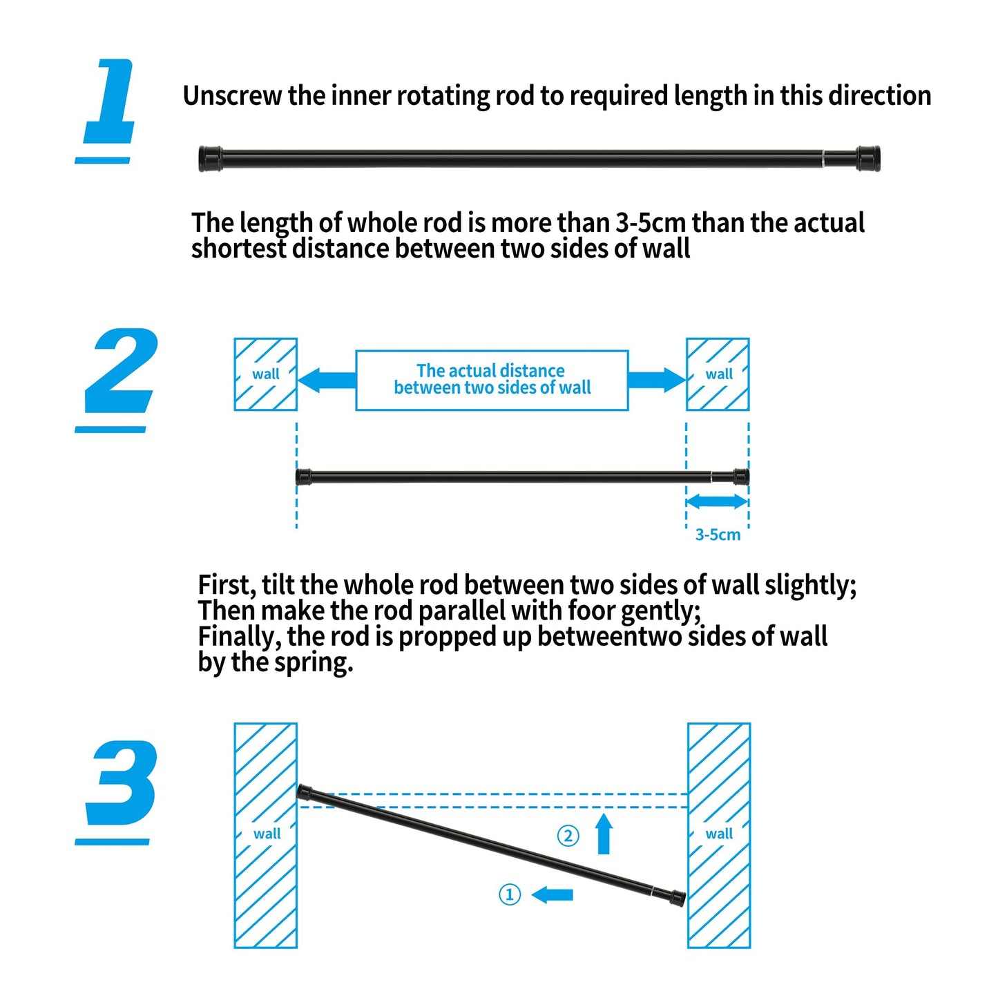 Aiitomg 1Stück Gardinenstange Ohne Bohren Duschstange Ausziehbare Kleiderstange für Fenster, Kleiderschrank, Badezimmer 62-85CM Weiß(Durchmesser 25mm)