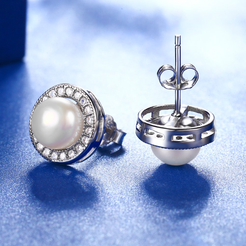 Lydreewam Ohrringe Perlen Damen 925 Sterling Silber Zirkonia mit 3A 6mm Natürliche Süßwasser Perle Ohrstecker