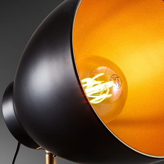 B.K.Licht - Stehlampe Vintage mit Fußtaster, schwenkbar, E27 Fassung, max. 40 Watt, Leselampe, Deko Wohnzimmer, Lampe, Deckenfluter, Standleuchte, Wohnzimmerlampe, Industrial, 59x136 cm, Schwarz-Gold