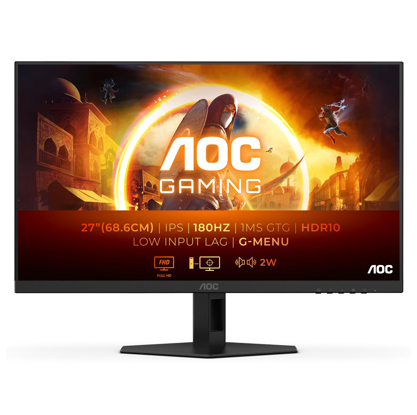 AOC Gaming 27G4XED - 27 Zoll Full HD Monitor, 180 Hz, 1 ms, FreeSync Prem., G-Sync comp., HDR10 (1920x1080, 2X HDMI 2.0, 1x DisplayPort 1.4) schwarz/grau
