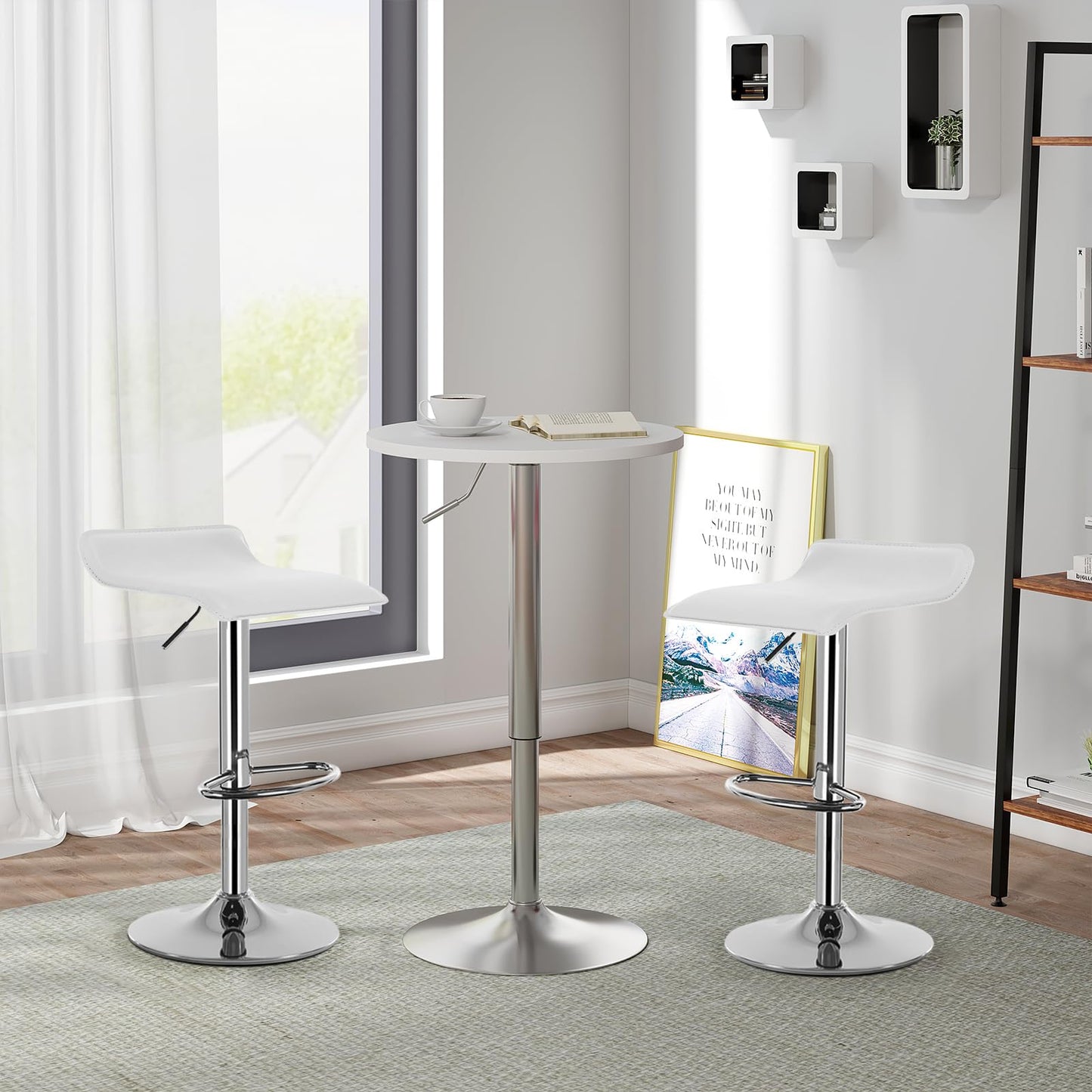 WOLTU Design Hocker Barhocker, stufenlose Höhenverstellung, verchromter Stahl, Antirutschgummi, pflegeleichter Kunstleder, gut gepolsterte Sitzfläche, Weiss