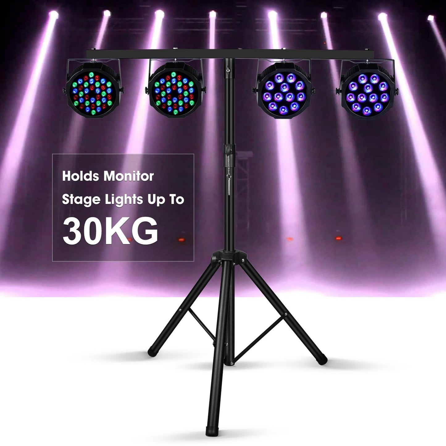 U`King Lichtstativ mit 950 mm Quertraverse, T-Bar Traverse mit Stabiles Stativ für Installieren Sie 4 pcs Scheinwerfer Par/Moving Heads, Höhe verstellbar, Höchstlast 30 KG