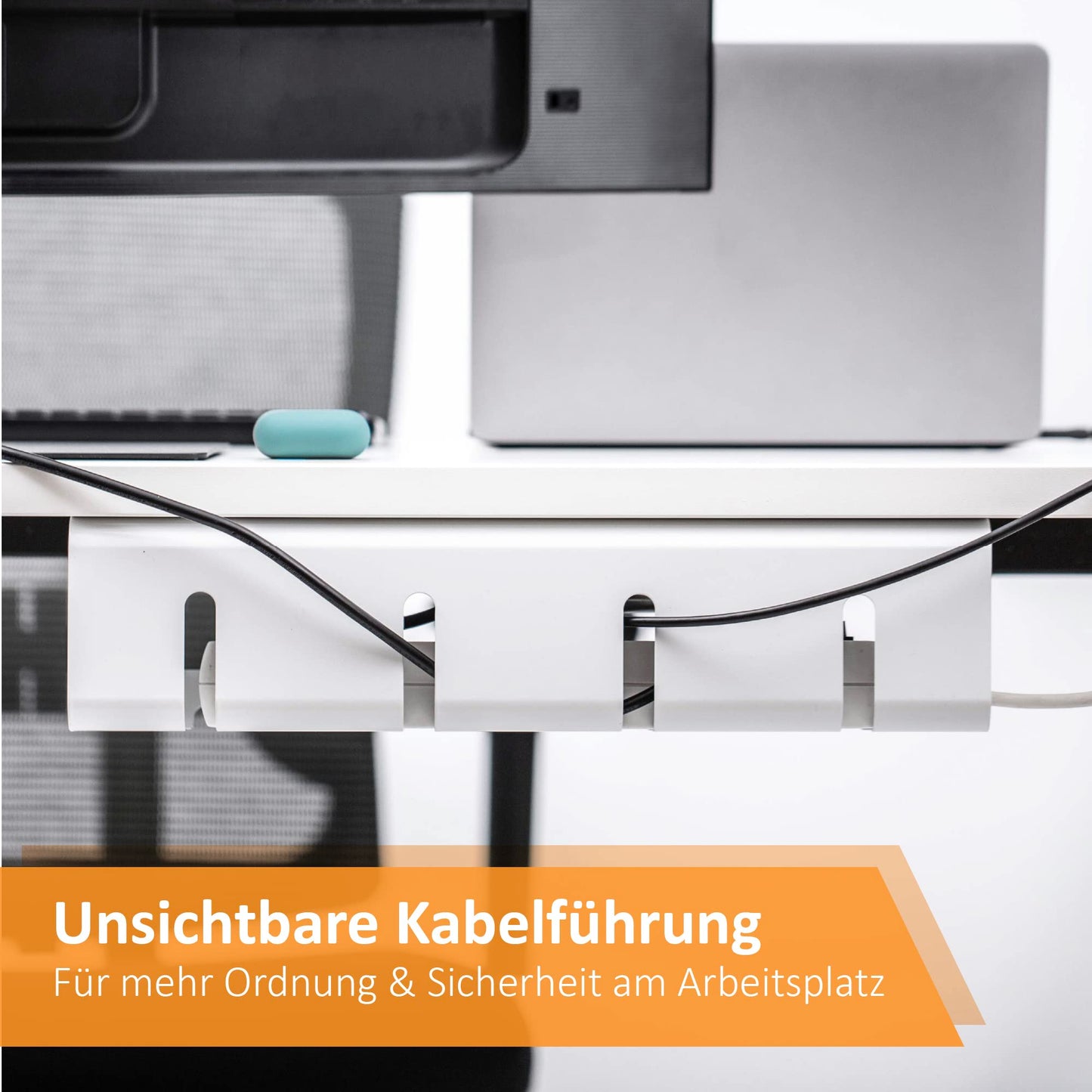 Stilemo® Kabelkanal Schreibtisch - Kabelmanagement Schreibtisch Organizer Kabeldurchführung - Cable Management Kabelhalter Kabelwanne Tisch - 43x12x10CM - Kabelkorb Weiß