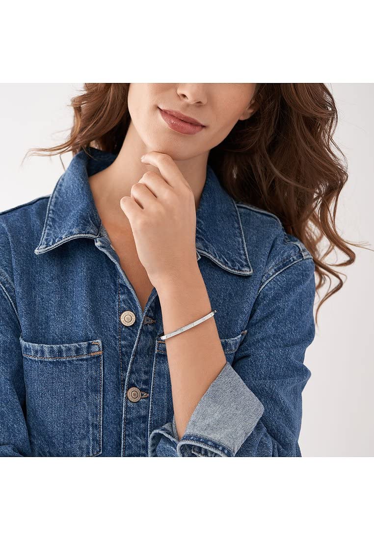 Fossil Sadie Damenarmband aus Edelstahl mit Druckknopfverschluss, Silberfarben