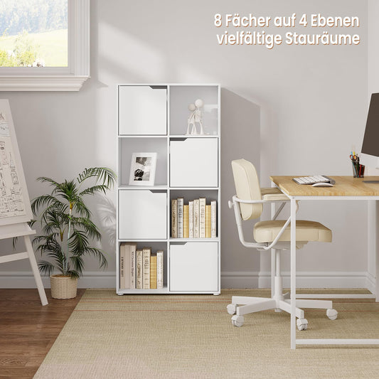 WOLTU 8-Fächer-Bücherregal, Weiß, Würfelregal mit 4 Türen, Kompaktes Standregal für Wohnzimmer, Schlafzimmer und Büro, 60x120x30 cm