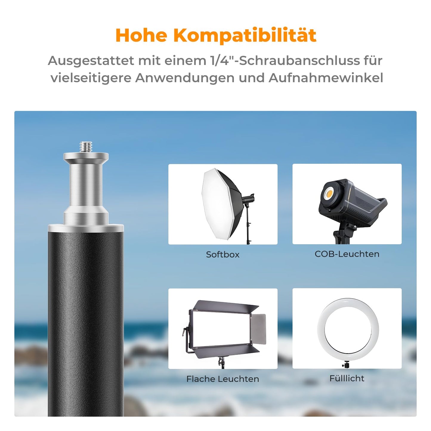 K&F Concept Fotografie Lichtstativ, 280CM Metal Light Stand für Studio-Fotographie, Reflektor, Blitz & Video, einstell Beleuchtungstativ hoch mit Stativtasche & 1/4" Srew