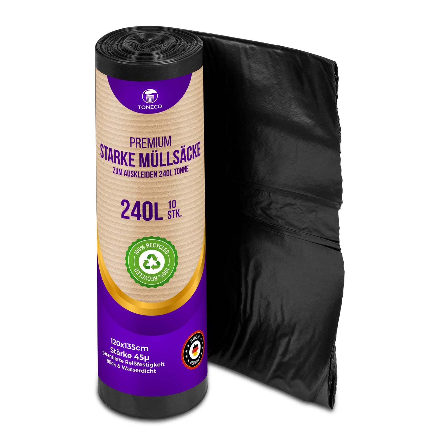 STARKE Müllsäcke 240L - Schwarz - für Städtische Restmülltonne -100% Recycelt - (10 bis. 300 Säcke) (20)