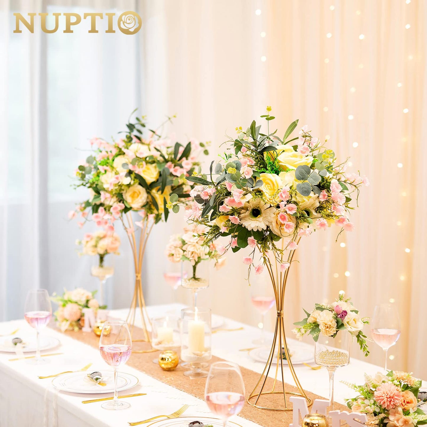 NUPTIO Blumenständer Metall Gold Hochzeit: 2 Stück 50cm Hoch Vase Tischdeko Goldene Blumenvase Trompete Vasen für Geburtstag Tafelaufsatz Jubiläum Party Hochzeitsdeko