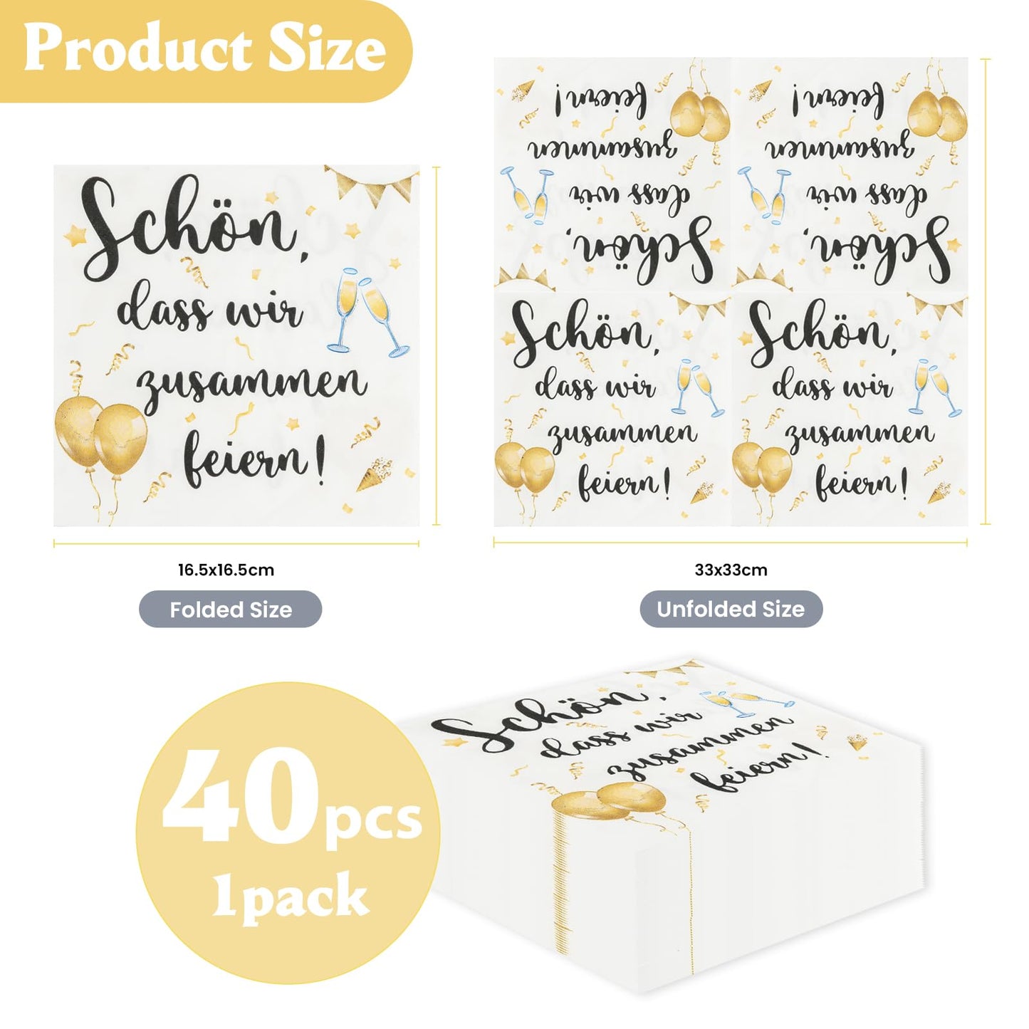 40 Stück Servietten Geburtstag 33X33cm,Servietten Spruch Schön, dass wir zusammen feiern,Weiß Partyservietten,für Geburtstag zur Babyparty Taufe und Hochzeit