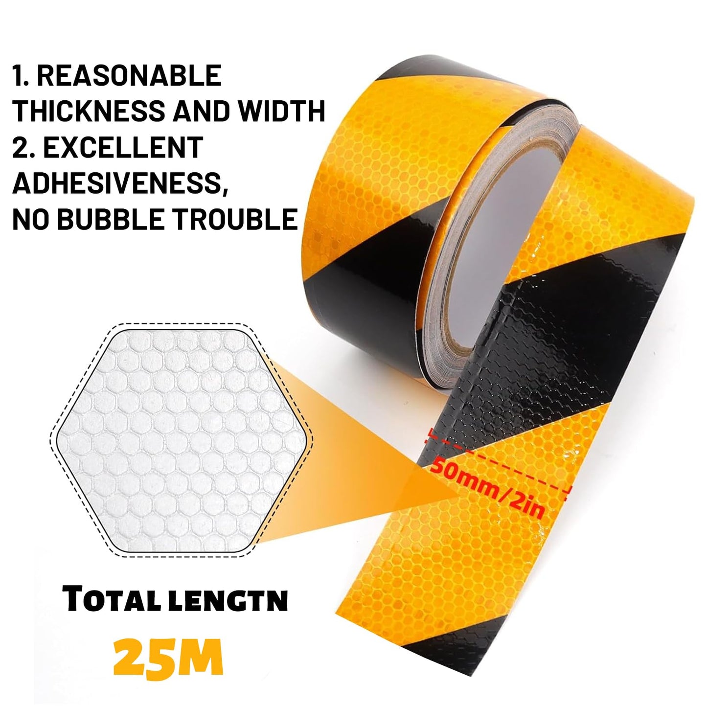 Vueinrg 25m x 5cm Warnband Schwarz Gelbes Klebeband Reflektierend Warnklebeband Sicherheitsband Selbstklebend Reflektorband Wasserdicht Reflexionsband für Warnmarkierung PKW Anhänger Draußen