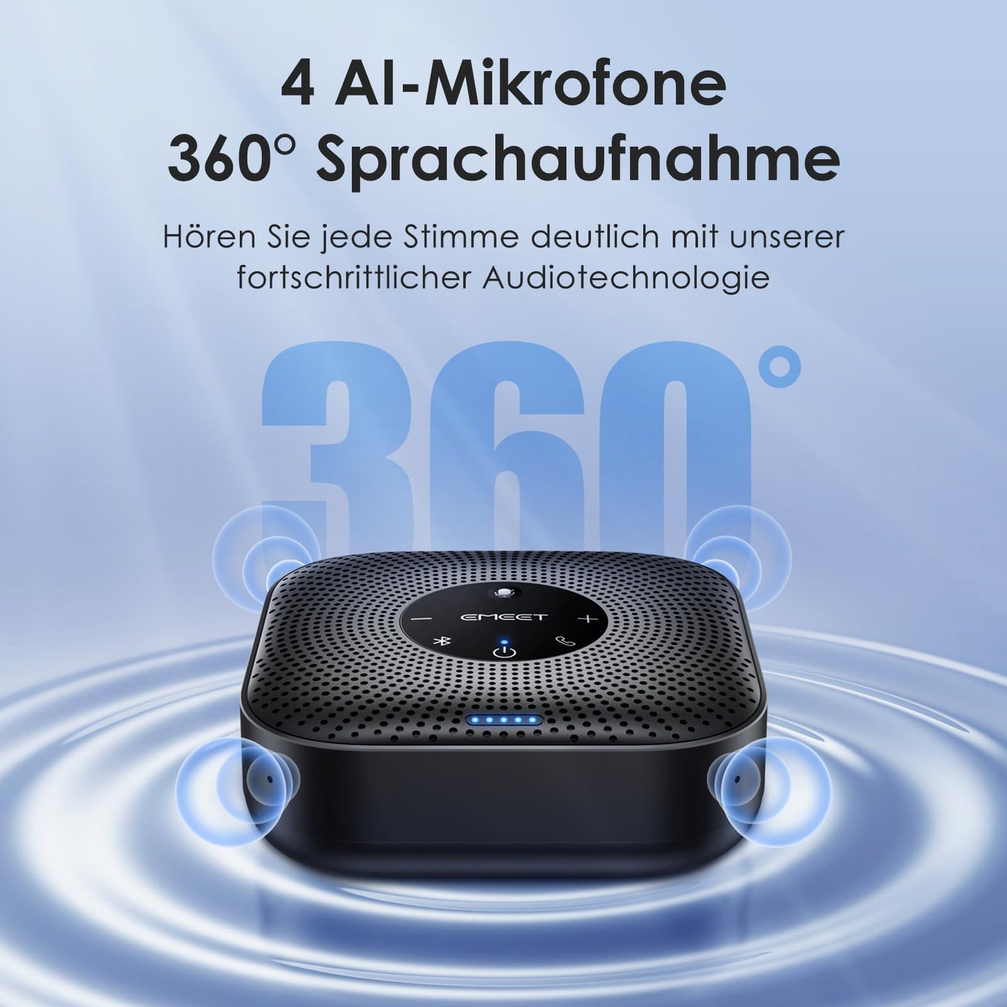 EMEET Konferenzlautsprecher M0 Plus,4 AI Mikrofon Arrays für 360° Raumabdeckung,PC Freisprecheinrichtung für 8-16 Personen,Rauschunterdrückung,Plug & Play, für Skype, VoIP-Kommunikation PC usw.
