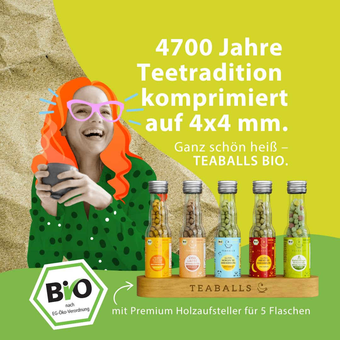 TEABALLS Set Big Pure Ingwer Kurkuma Orange, Chai Latte, Guten Morgen + Abend, Rothenberger Kräutertee 5er Pack für 375 Tassen Bio Tee