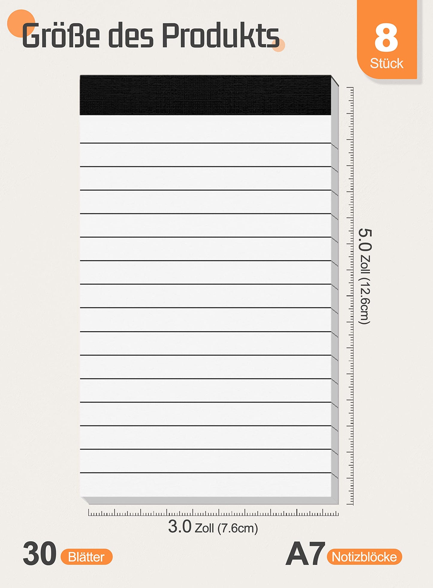 Notizblock Klein A7 8 Stück, Notizblock A7 Liniert Mini Schreibblock 30 Blatt pro Block Kleine Notizblöcke A7 Mini Notizblock 80 g/m² Taschen Notizblock Ersatzblöcke A7 Block Liniert für Büro Haushalt