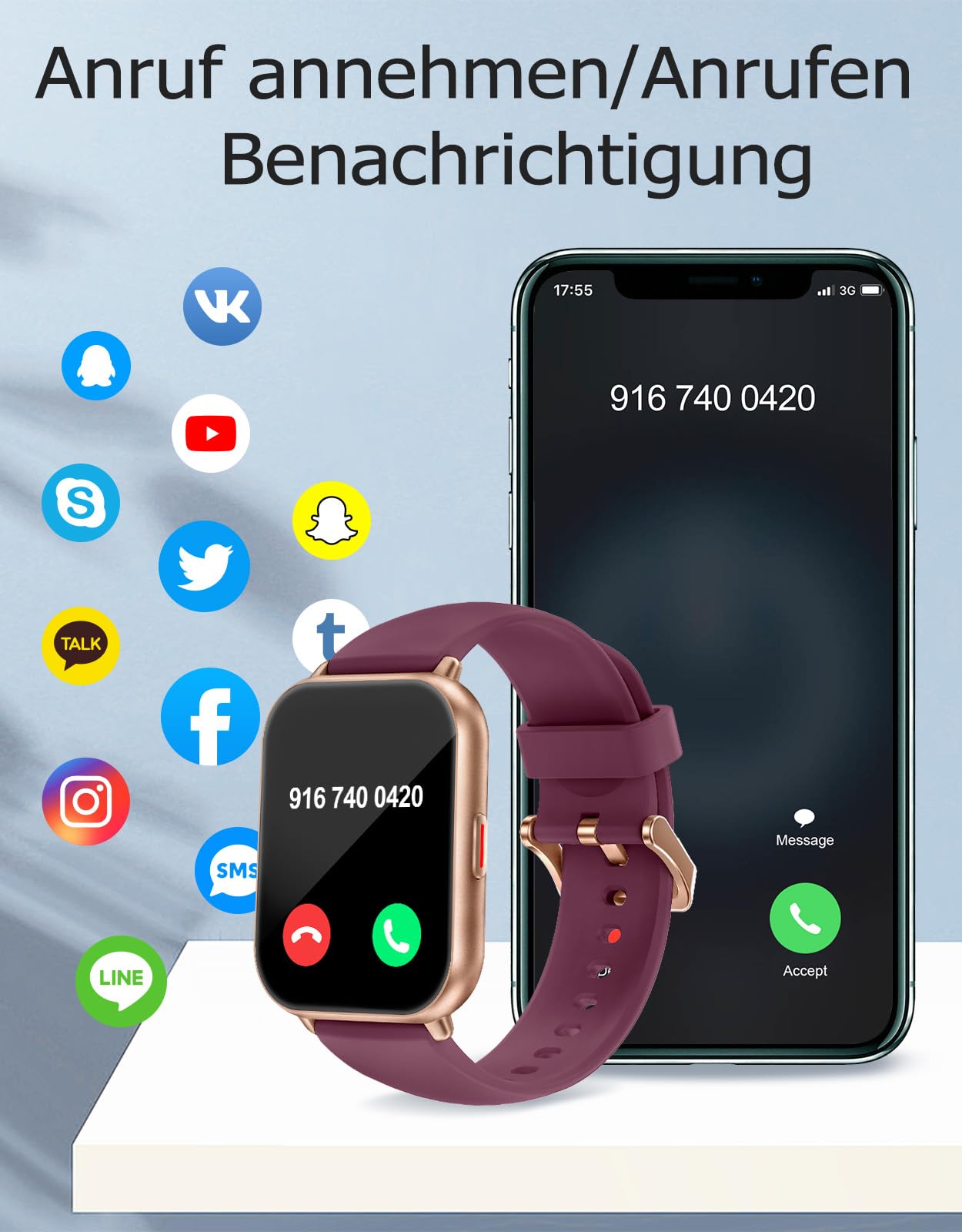 RUIMEN Smartwatch mit Telefonfunktion,Smartwatch für Damen Herren HD-Touch Screen Fitnessuhr mit SpO2-Überwachung Pulsuhr Schlafmonitor Schrittzähler Uhr Multi Trainingsmodi für Android iOS