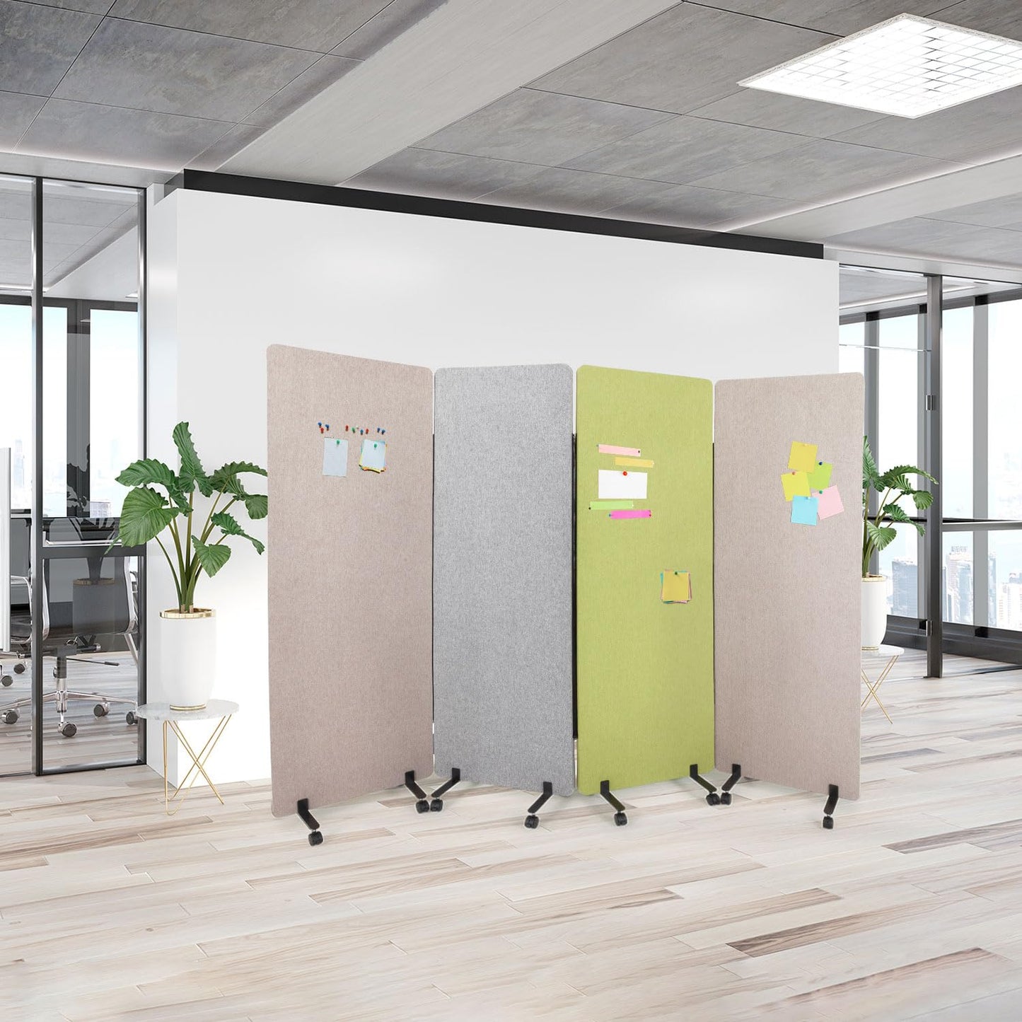hjh OFFICE Mobile Akustik Trennwand einzeln 177 x 60 cm FLEXMIUT Stoff Grün Raumteiler Mittelpanel mit Rollen & Gleiter 891005