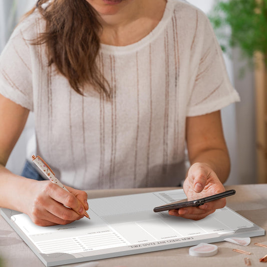 BIROYAL Wochenplaner Block Undatiert A3-50 Seiten Weekly Planner mit To Do Liste - Wochenkalender - Wochen Planer mit Wochenübersicht & Einkaufsliste - Schreibtischunterlage für Aufgaben & Termine
