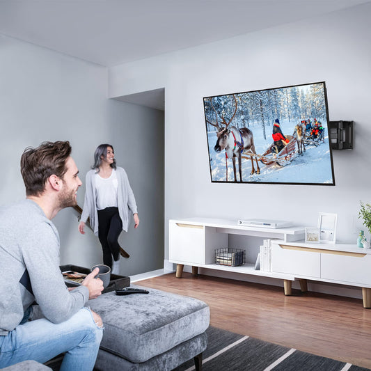 PERLESMITH TV Wandhalterung 26–70 Zoll – Schwenkbare und neigbare TV Halterung für Flach- & Curved-Fernseher bis 45 kg, max. VESA 400x400 mm, Schwarz