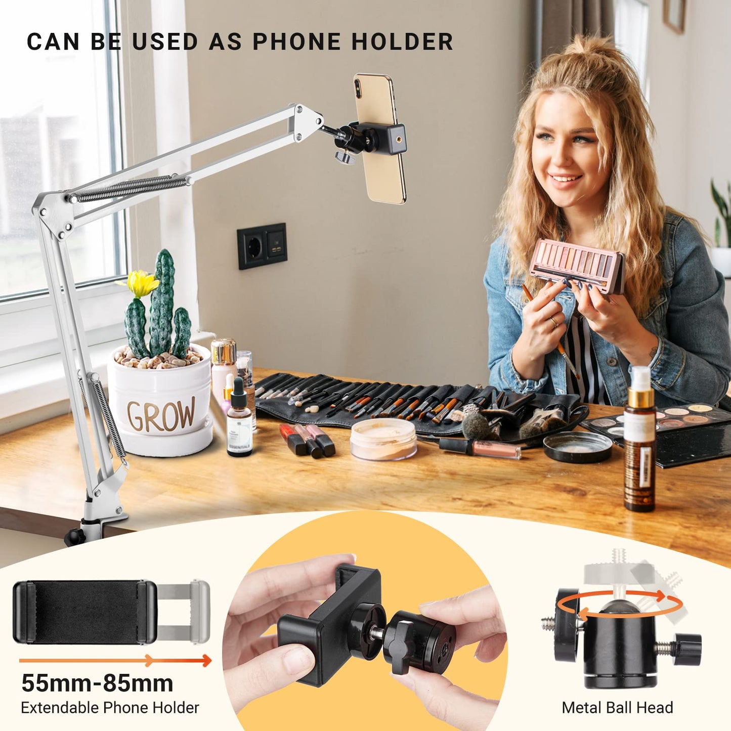 CAHAYA einstellbare Mikrofonständer professionelle Mikrofonhalter Mikrofonaufhängung Boom Scissor Arm Stand mit Mic Pop Filter Weiß CY0263-2