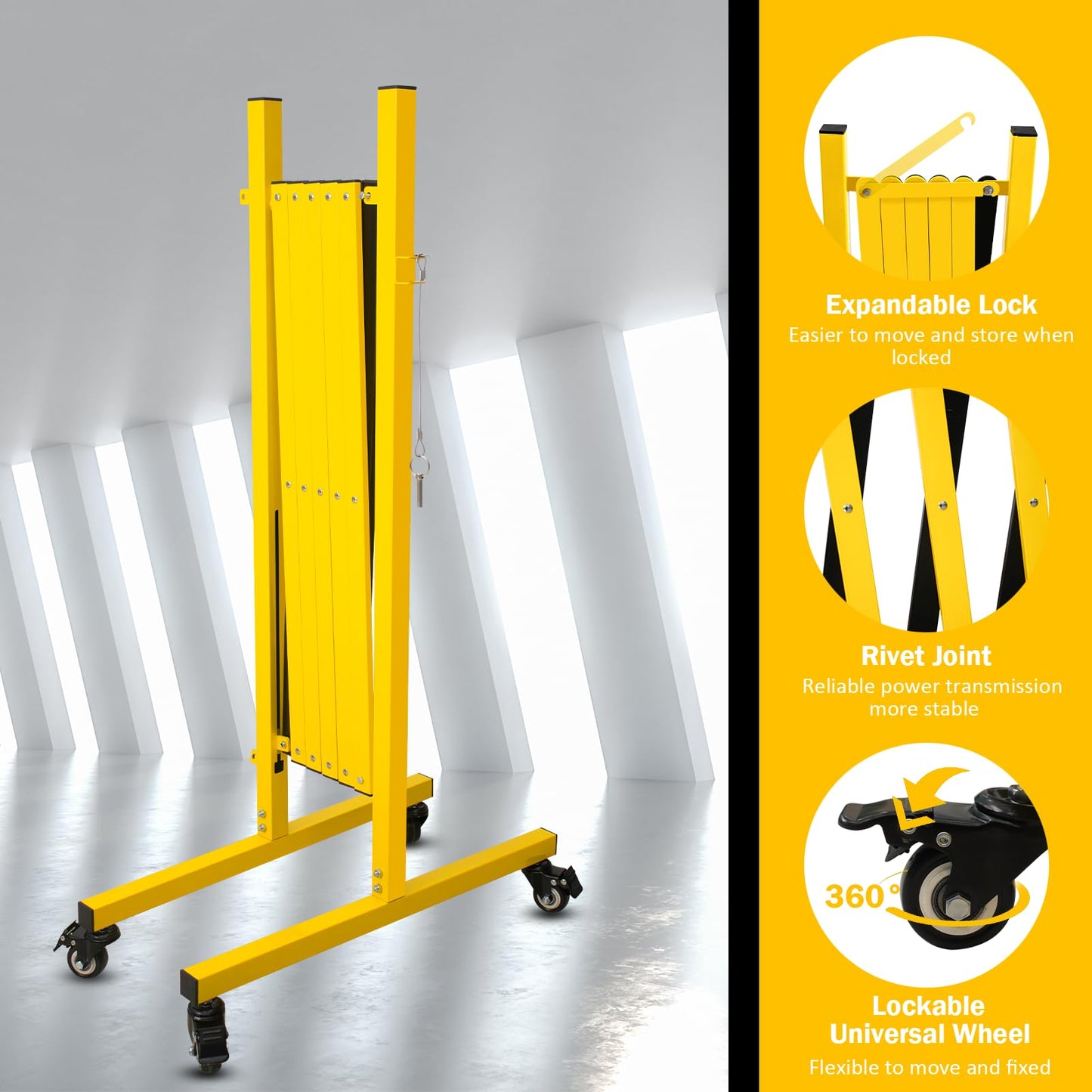 Industrielle Scherengitter Ausziehbar Outdoor 3.35m, Gelbes Und Schwarzes Absperrkette, Mobiles Absperrketten, Absperrung Ausziehbar Mit Rollen (3.35m)