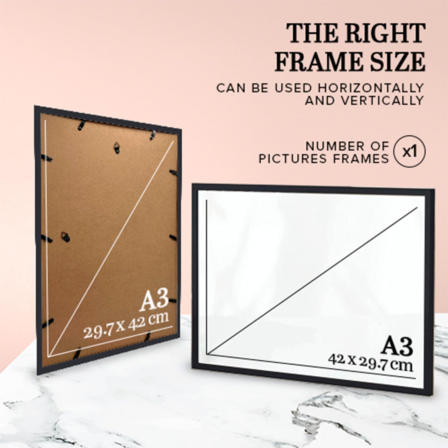 edihome, Bilderrahmen A3, (1 Stück), 29,7 x 42, Holz, Photo Frame, Rahmen din a3, für Diplome, bruchsicheres Acrylglas, für Poster und Bilder, Hoch- und Querformat (Schwarz, 1 Stück)