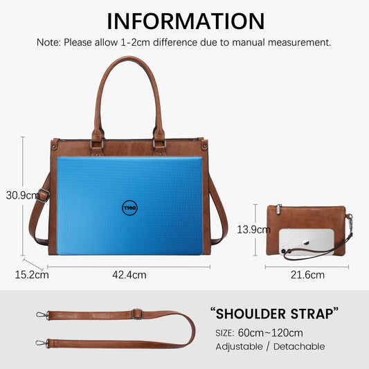 LOVEVOOK Laptoptasche Damen Handtasche Große 15.6 Zoll PU Leder Shopper Tasche Woman Shoulder Crossbody Tote Bag Arbeitstasche Aktentasche Umhängetasche für Business Lehrertasche Büro Schule, Braun