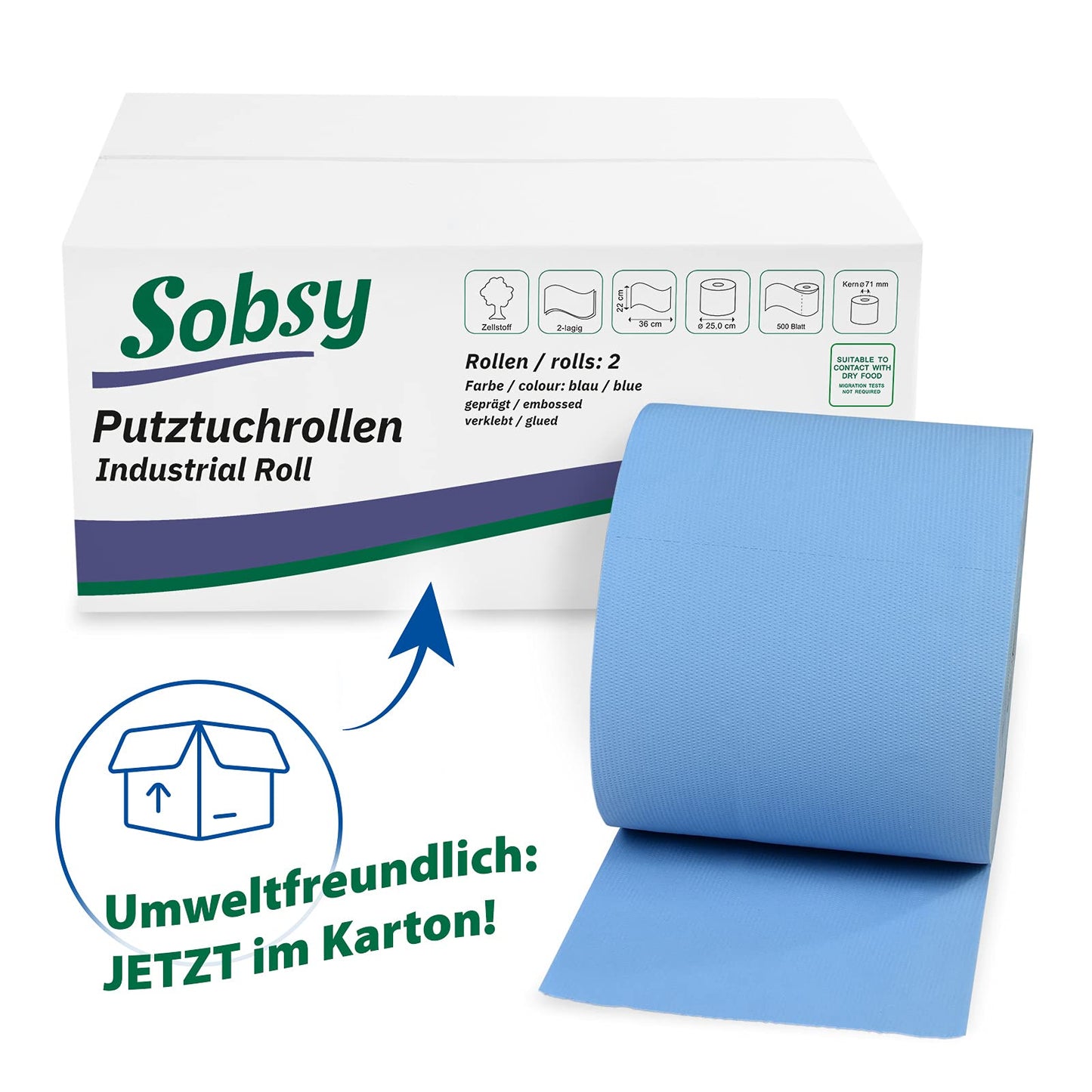 2 x blaue saugstarke Papierrolle, 1000 Blatt, 22x36 cm
