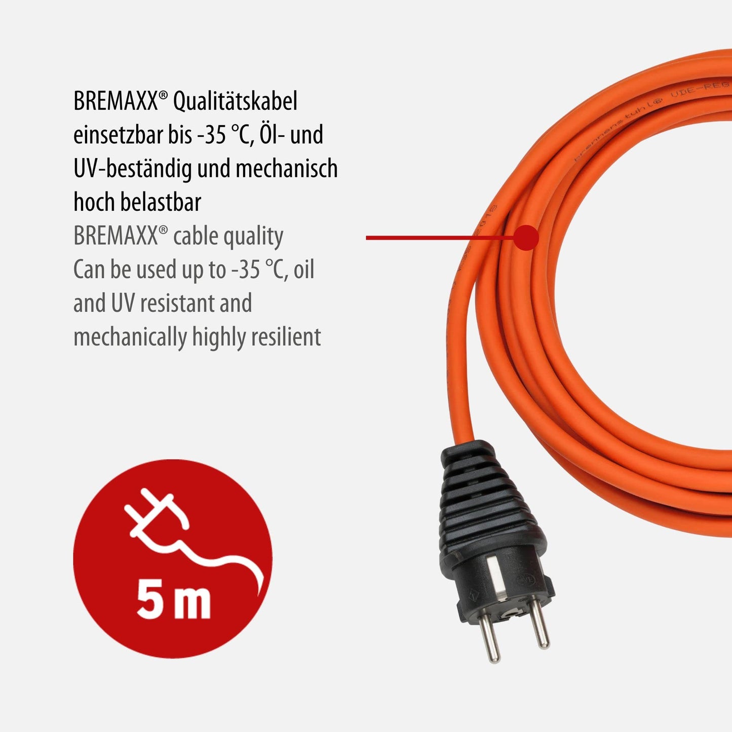 Brennenstuhl BREMAXX® Verlängerungskabel (5m Kabel in orange, für den kurzfristigen Einsatz im Außenbereich IP44, einsetzbar bis -35 °C, öl- und UV-beständig, Made in Germany)