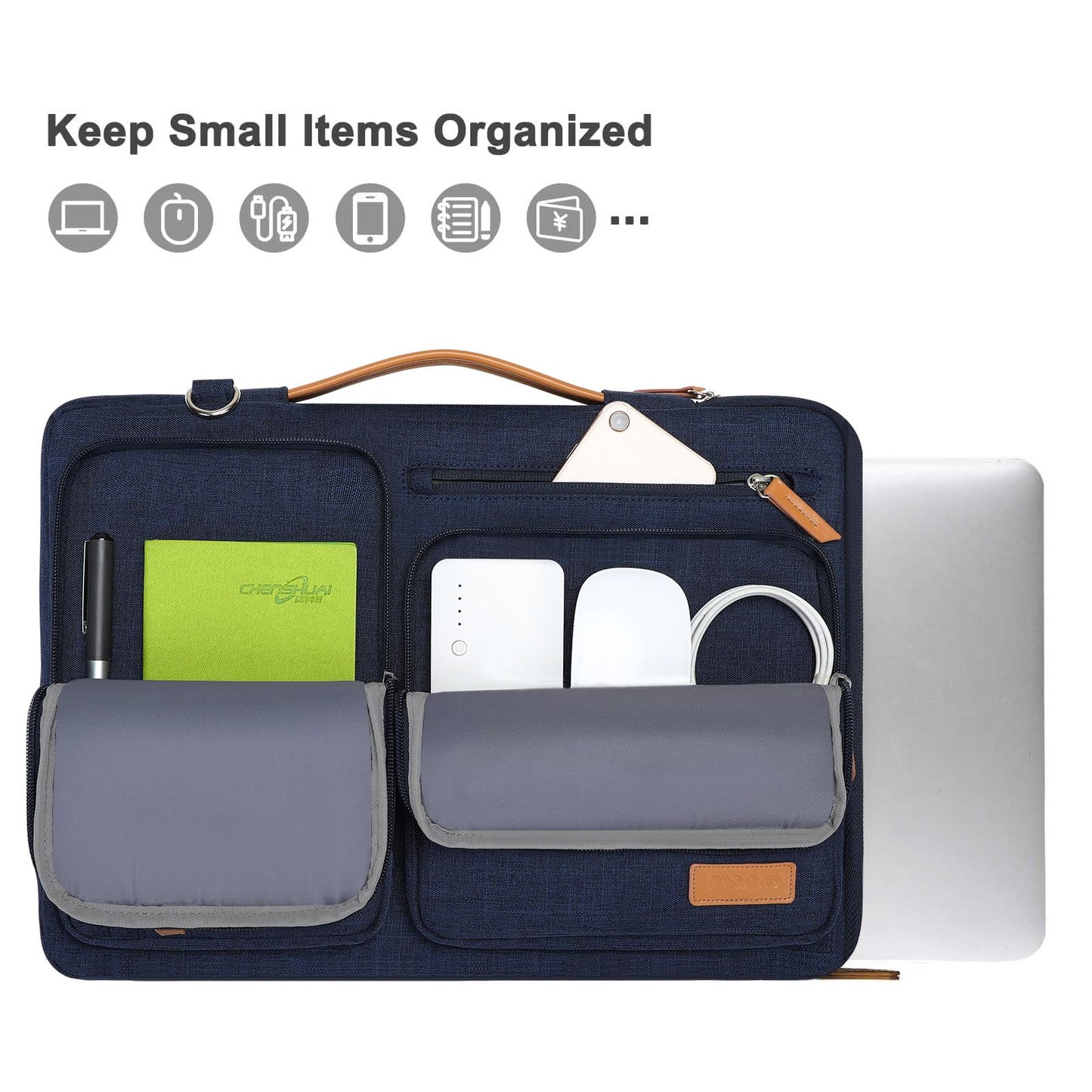 MOSISO 360 Schützend Laptop Schultertasche,15-15,6 Zoll Laptoptasche Kompatibel mit MacBook Pro 16,HP,Dell,Lenovo,Asus Notebook,Seite Offen Tasche mit 4 Reißverschluss Taschen&Griff,Marineblau