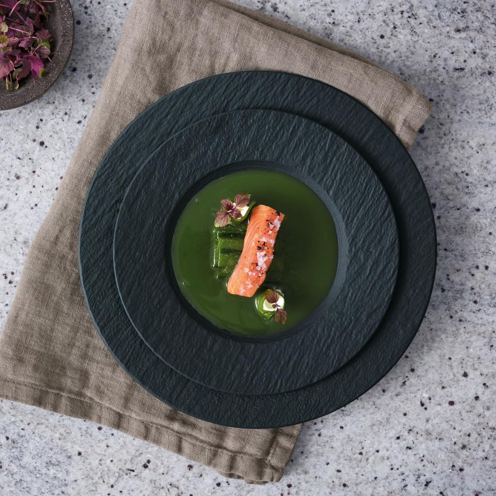 Villeroy & Boch – Manufacture Geschirr-Set 12 teilig für 4 Personen Schwarz, Spülmaschinenfest, Tafelservice Set, Geschirrset Modern mit Pastatellern, Weingläsern und Pastabesteck, Premium Porzellan