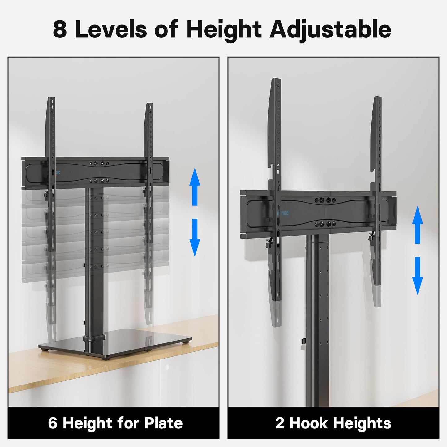 BONTEC TV Standfuss TV Ständer Standfuß für 26-65 Zoll LCD LED OLED Plasma Flach & Curved Fernseher bis zu 45KG, Höhenverstellbar & Stabil, Max.VESA 600x400
